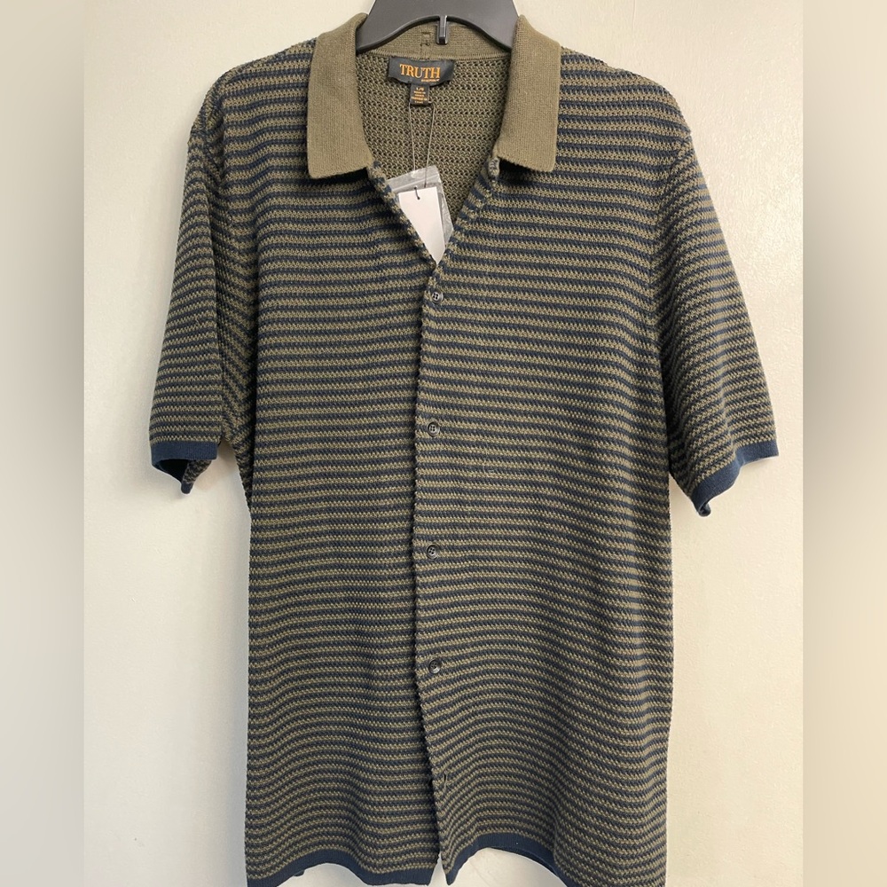 Truth Navy and Beige Striped Button Down Shirt Size L